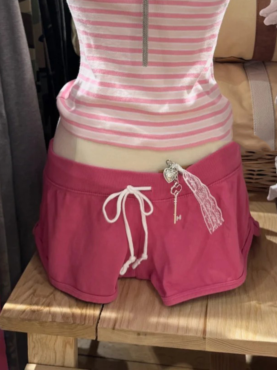 New Rose Pink Cotton Short Pan - Short Linen Drawstring ulasan dan harga