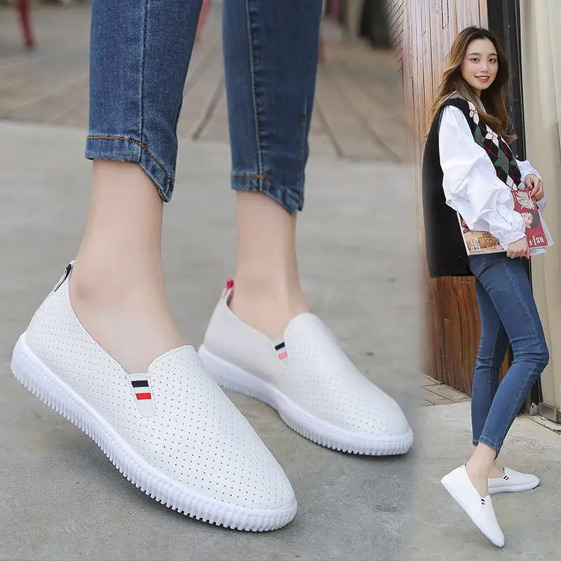 Women Sneakers White Flats Cut - Espadrille Slip On ulasan dan harga