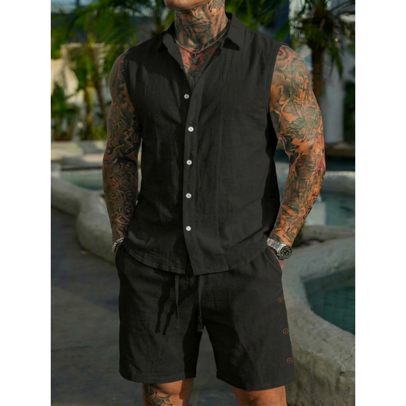 Men's 2 Piece Linen Textured S - Short Linen Drawstring ulasan dan harga