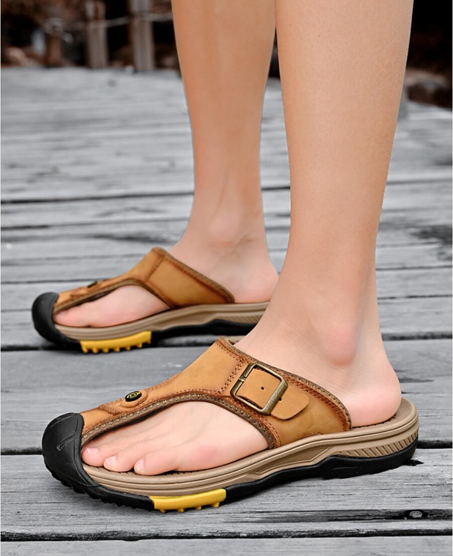 Genuine Leather Sandals Men Br - Flip Flop Leather Men ulasan dan harga