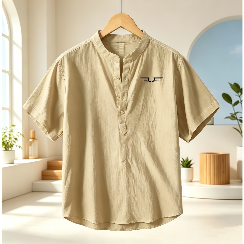 Men's cotton and linen Henley  - Linen Shirt Breathable ulasan dan harga