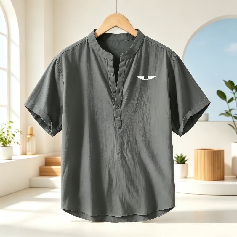 Men's cotton and linen Henley  - Linen Shirt Breathable ulasan dan harga