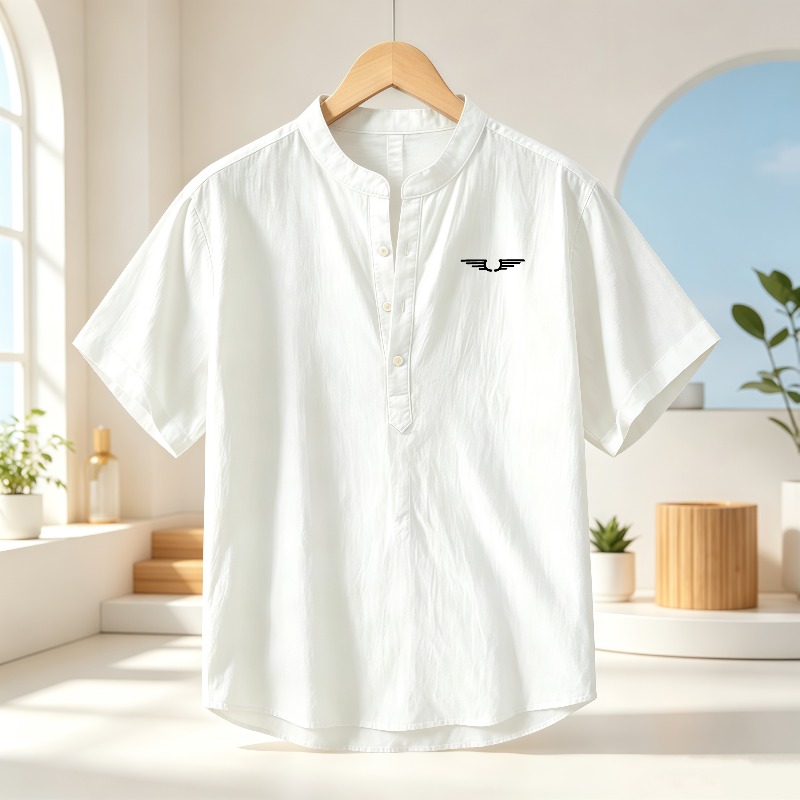 Men's cotton and linen Henley  - Linen Shirt Breathable ulasan dan harga