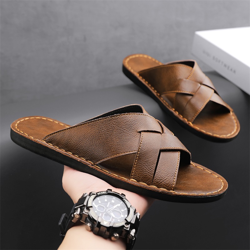 Genuine Leather Men Casual San - Flip Flop Leather Men ulasan dan harga