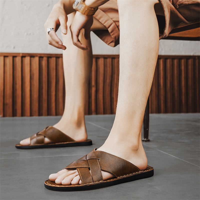Genuine Leather Men Casual San - Flip Flop Leather Men ulasan dan harga