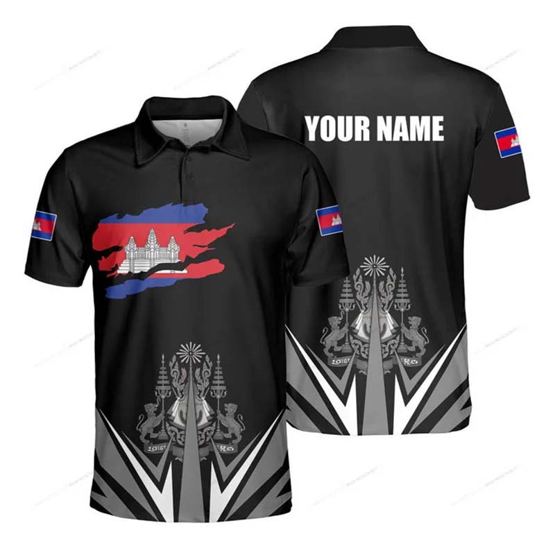 Custom Name Cambodia Flag Grap - Shirt Camp Collar ulasan dan harga
