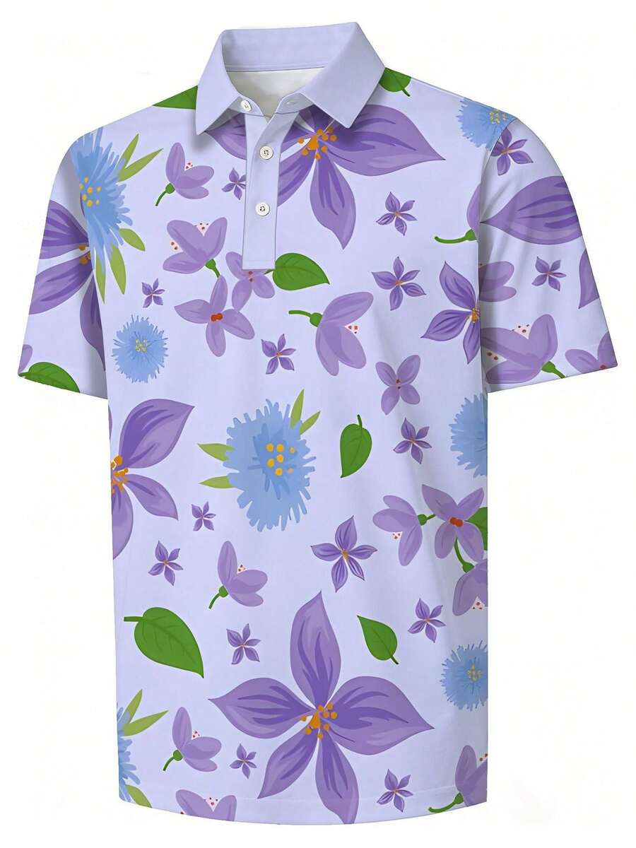 Mens Floral Print Pique Shirt  - Polo Shirt Pique ulasan dan harga