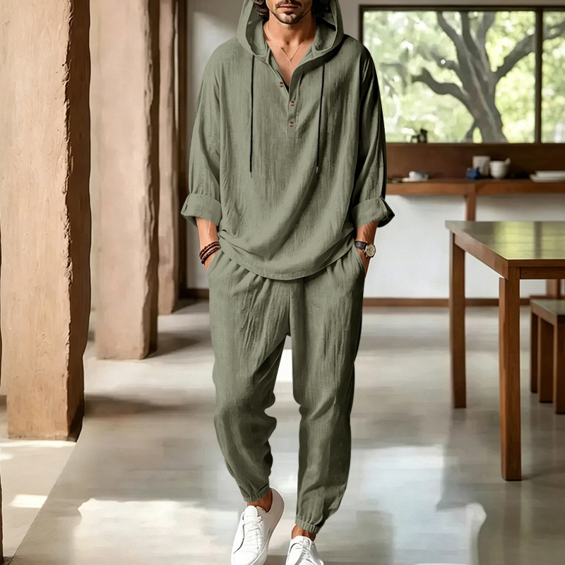 Men's Summer Linen 2 Piece Set - Short Linen Drawstring ulasan dan harga