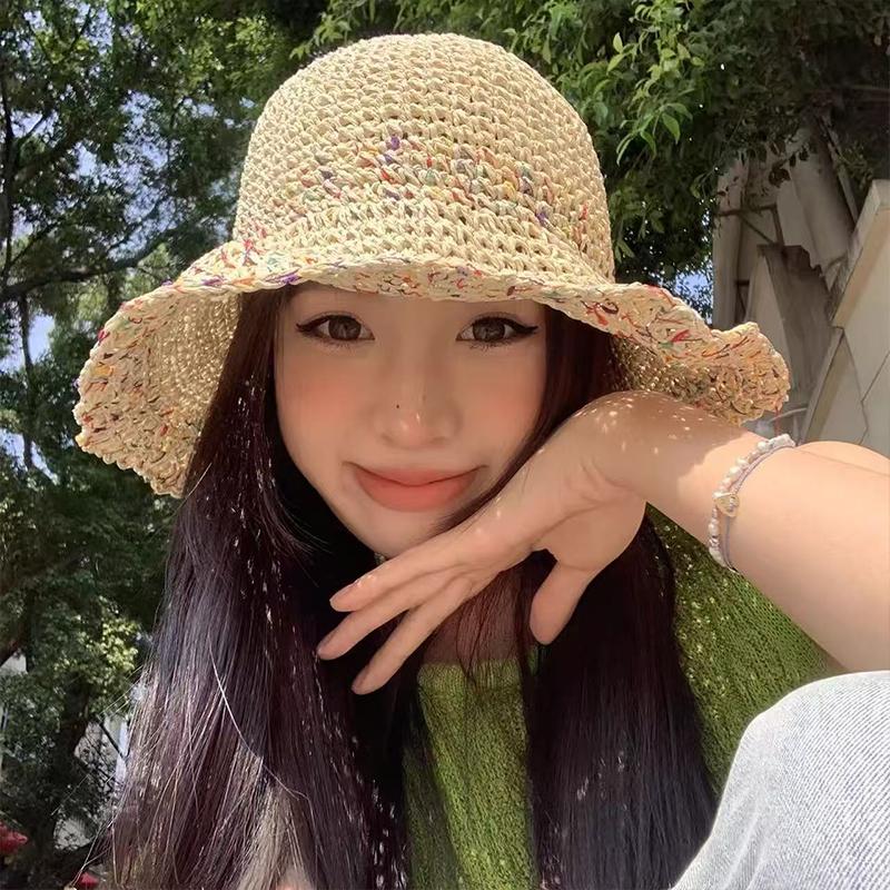 Women Hand Woven Rainbow Straw - Bucket Hat Straw ulasan dan harga