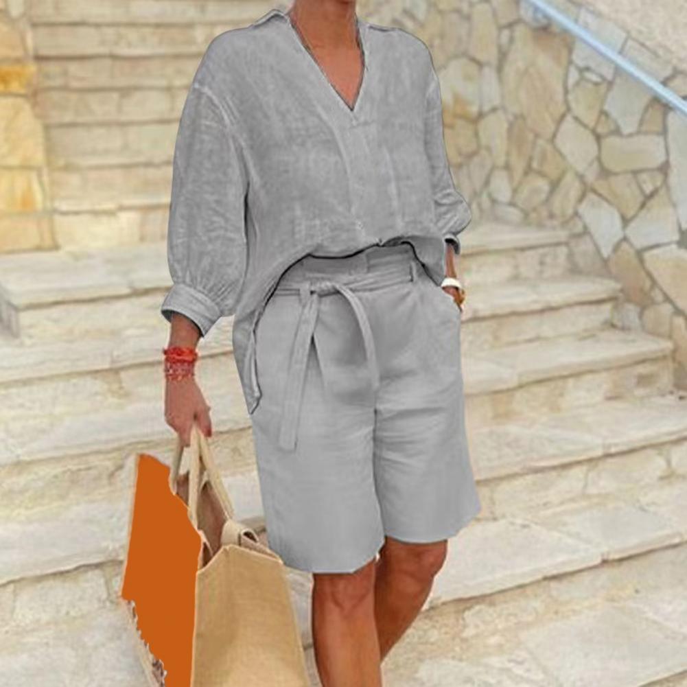 Cotton Linen Women's Two Piece - Linen Shirt Breathable ulasan dan harga