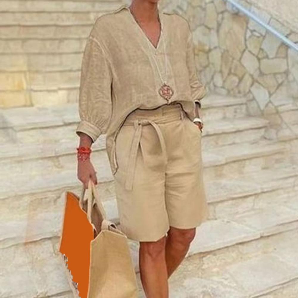 Cotton Linen Women's Two Piece - Linen Shirt Breathable ulasan dan harga
