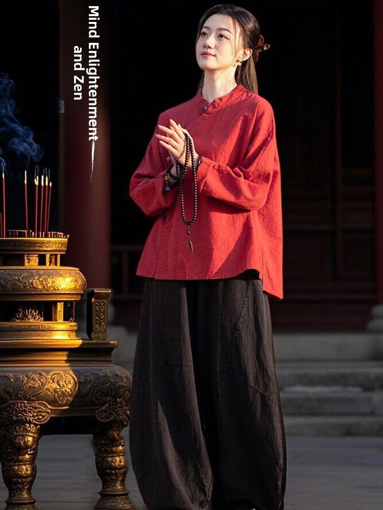 New Chinese Style Zen Meditati - Linen Shirt Breathable ulasan dan harga