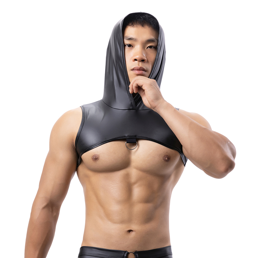 Men Faux Leather Hooded Fitnes - Tank Top Muscle ulasan dan harga