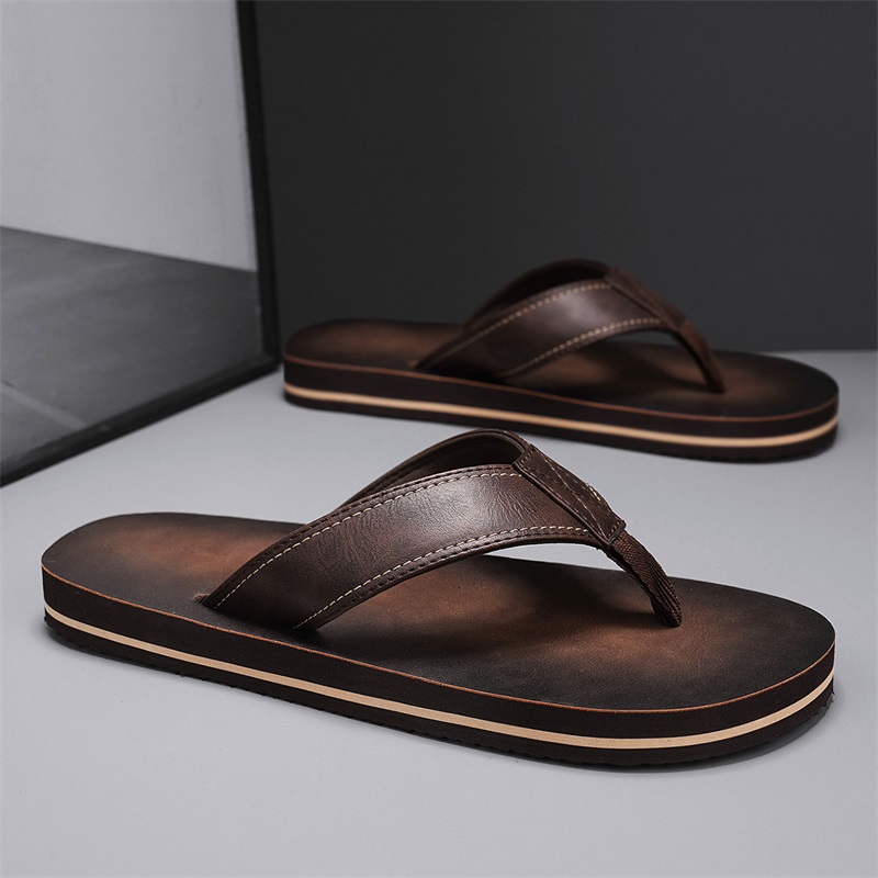 Men's Vintage Washed Faux Leat - Flip Flop Leather Men ulasan dan harga
