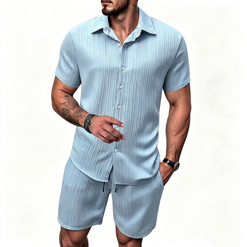 2026 New Men Vertical Wrinkle  - Shirt Camp Collar ulasan dan harga