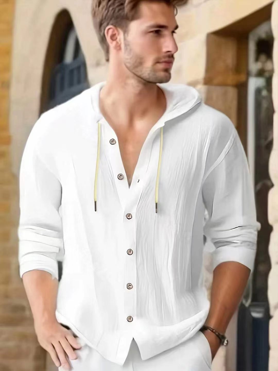 Loose Men's Solid Color Breath - Linen Shirt Breathable ulasan dan harga