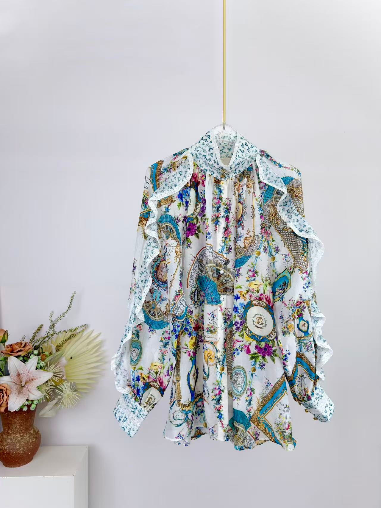 2026 Women Flower Print Set Cr - Linen Shirt Breathable ulasan dan harga