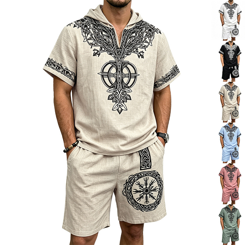 Men Linen Look Viking Tree Pri - Short Linen Drawstring ulasan dan harga