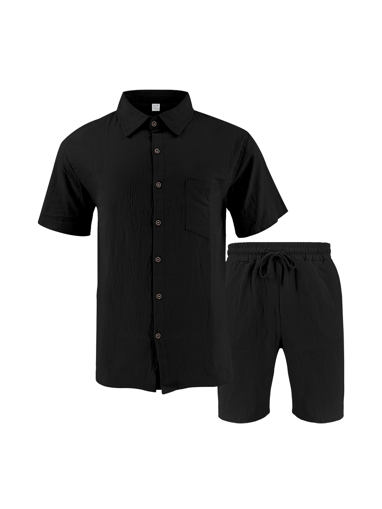 Men Linen Textured Two-Piece S - Short Linen Drawstring ulasan dan harga