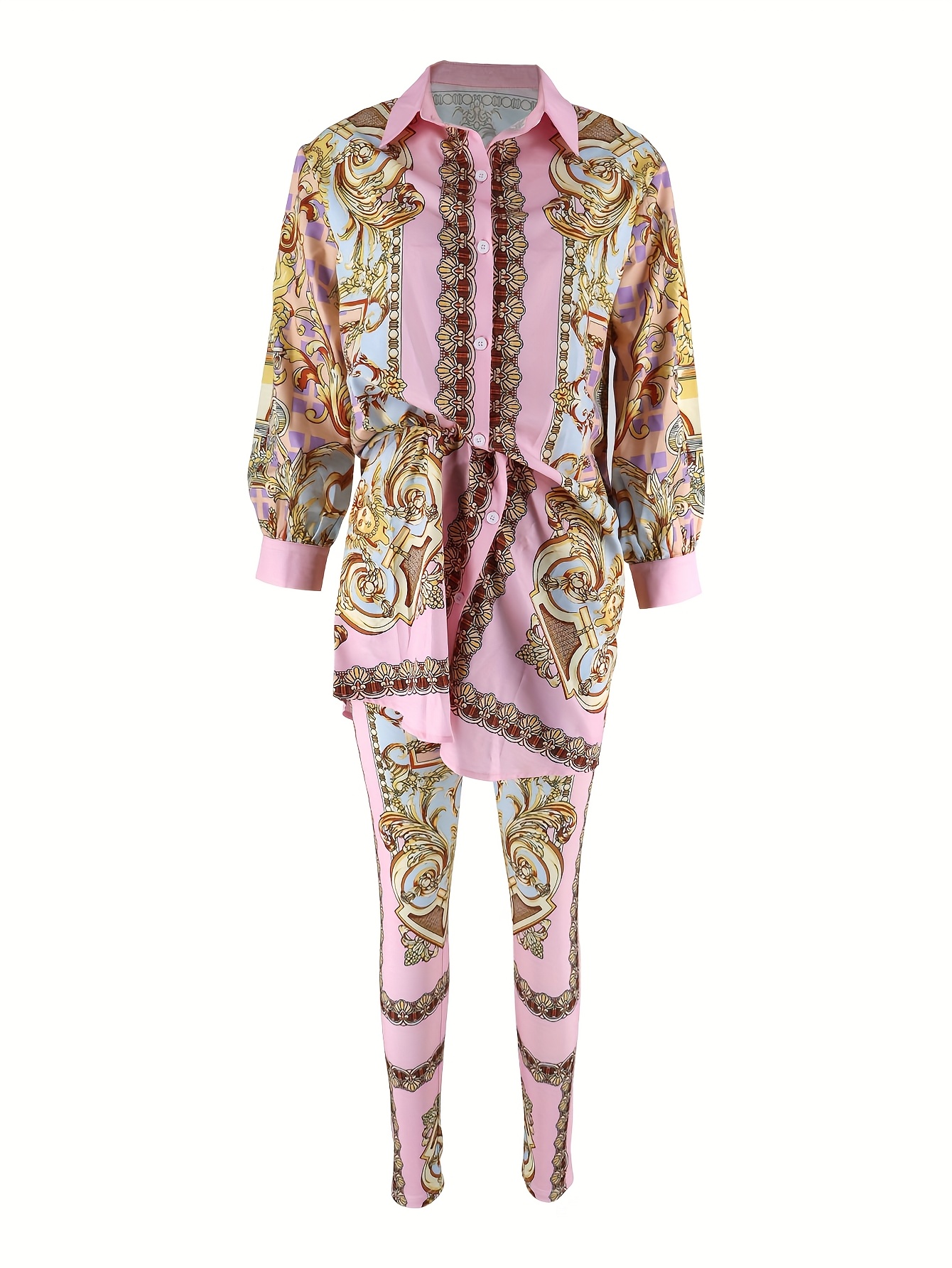 Women 2 Piece Set Ornate Print - Shirt Camp Collar ulasan dan harga