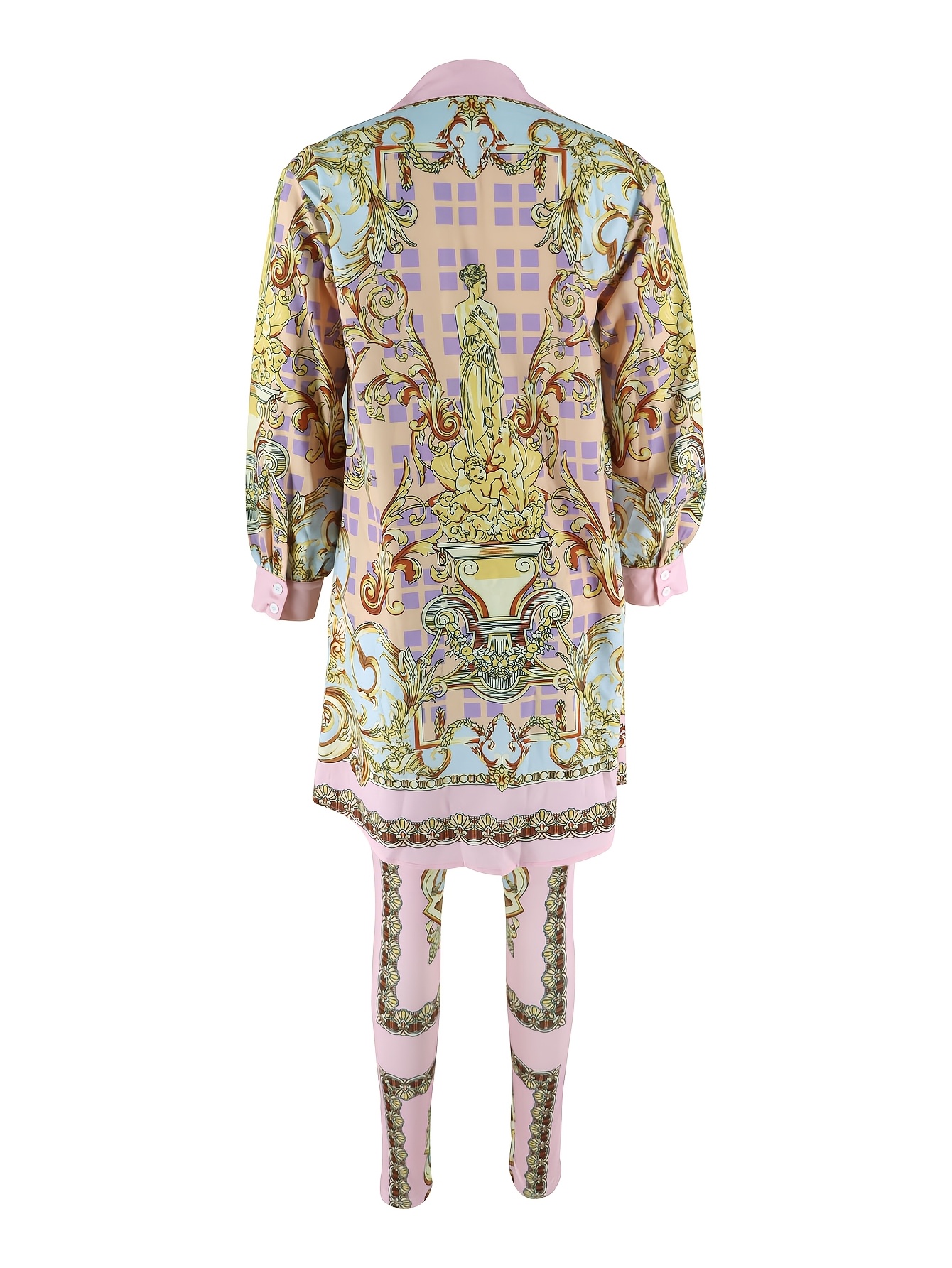 Women 2 Piece Set Ornate Print - Shirt Camp Collar ulasan dan harga