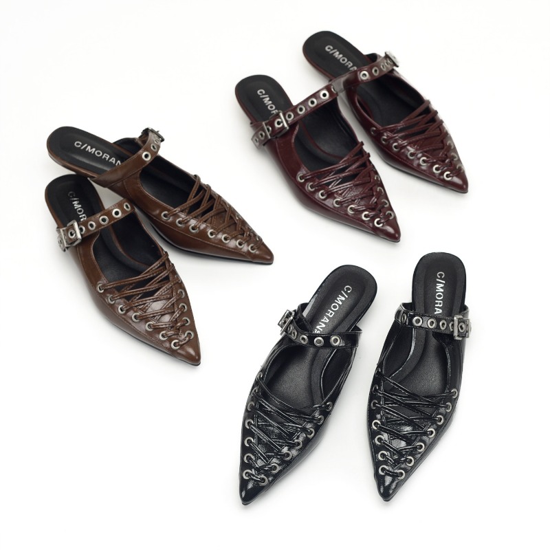 Pointed Toe Lace Up Women Slip - Casual Sandal Leather ulasan dan harga