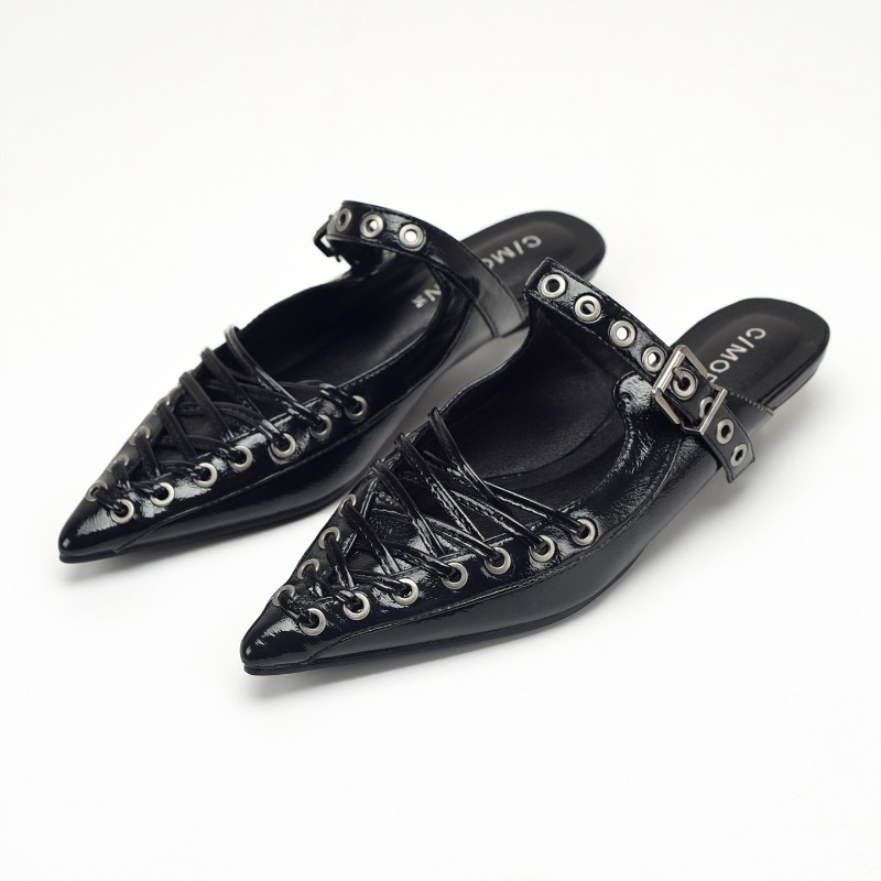 Pointed Toe Lace Up Women Slip - Casual Sandal Leather ulasan dan harga